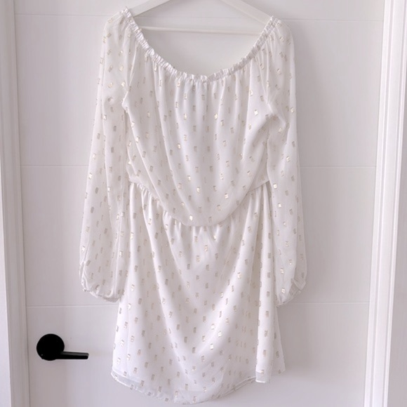 WHBM White Dress with Gold accents Size L NWT - Picture 3 of 12